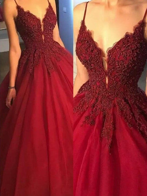 Ball Gown Sleeveless Spaghetti Straps Sweep/Brush Train Applique Tulle Dresses - Prom Dresses