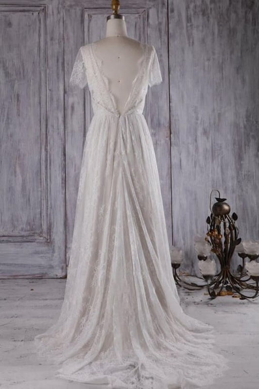 Elegant Short Sleeve A-line Lace Wedding Dress - Wedding Dresses